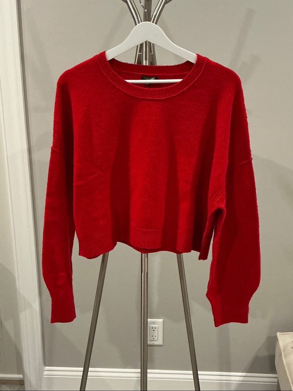 Bright Red Cropped Crewneck Sweater